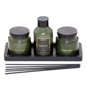 Jogo difusor de vidro com velas perfumadas verde 04 peças
