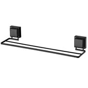 Toalheiro Duplo de Aço com Ventosa Preto Fosco 45x12 cm