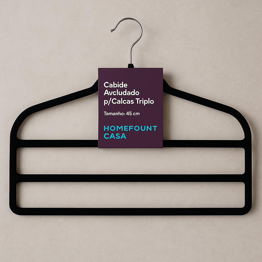 Cabide Aveludado Triplo Preto 44x36 cm
