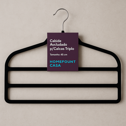 Cabide Aveludado Triplo Preto 44x36 cm