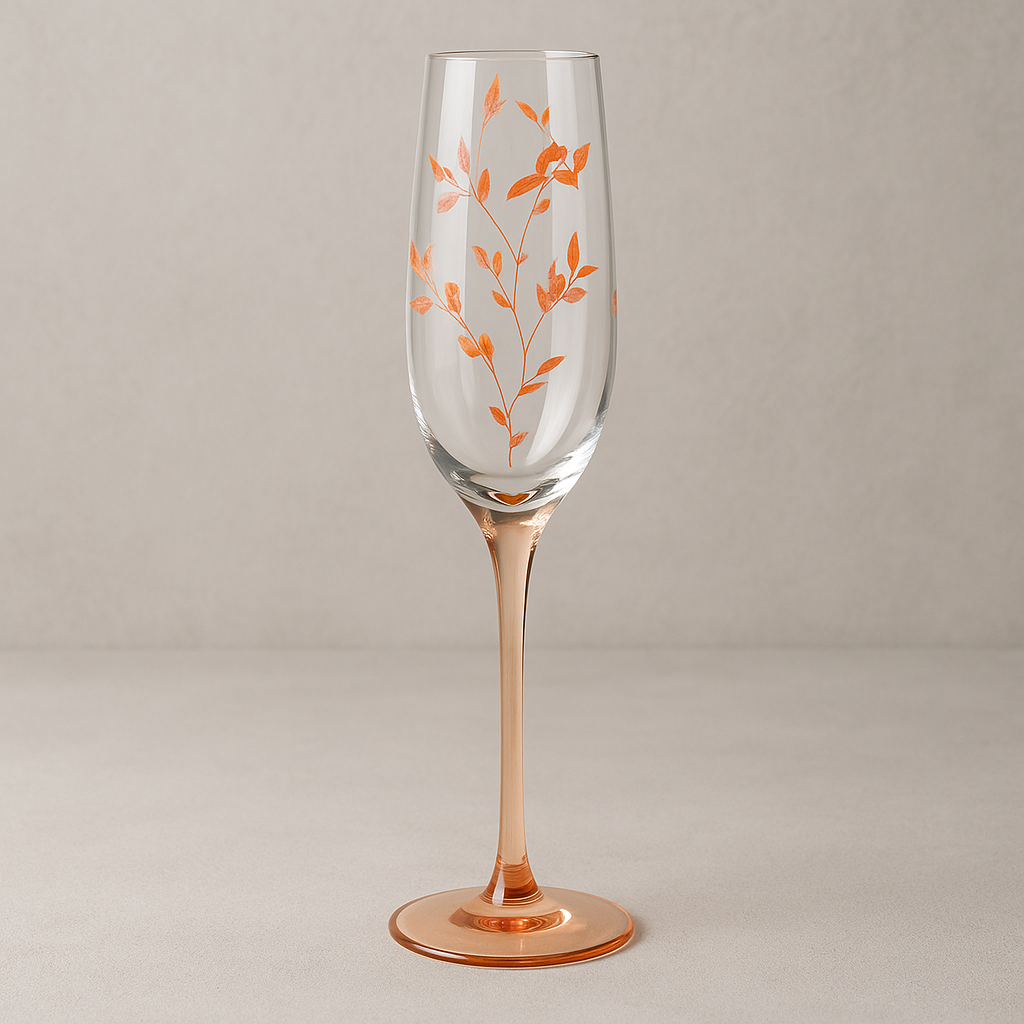 Taça de Vidro para Champagne Folhas Laranja 185 ml