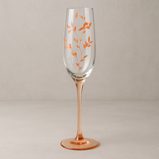Taça de Vidro para Champagne Folhas Laranja 185 ml