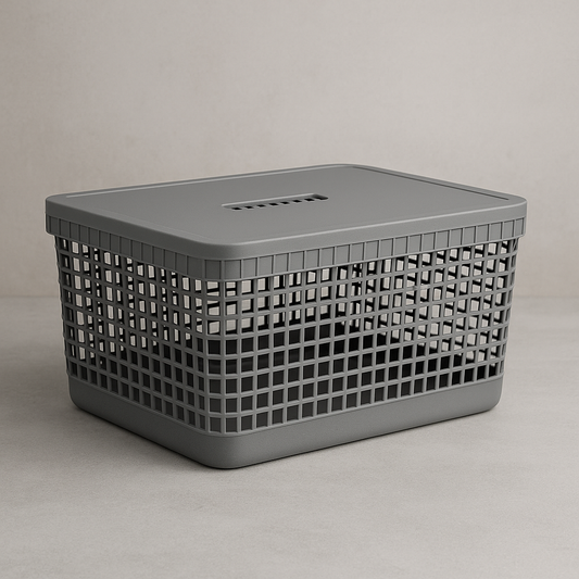 Cesto organizador de plástico Grid 8L com Tampa Chumbo