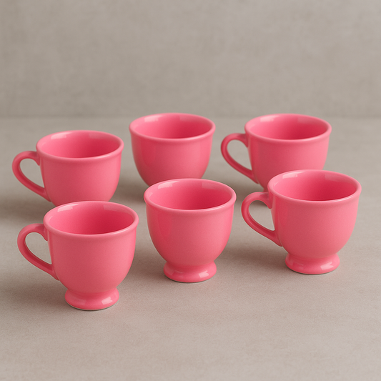 Jogo de Xícaras de Cerâmica Glaze Rosa 100 ml - 06 Peças