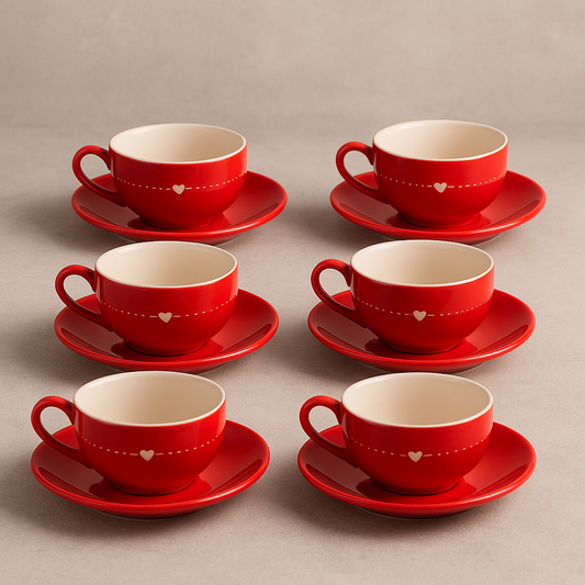 Jogo de Xícaras de Porcelana Lamour Vermelho 160 ml