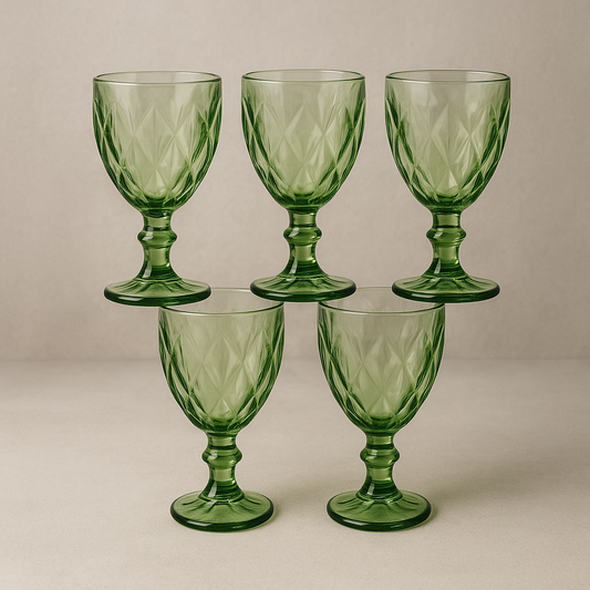 Jogo de Taças de Vidro Diamond Verde Esmeralda 340 ml 6 Peças