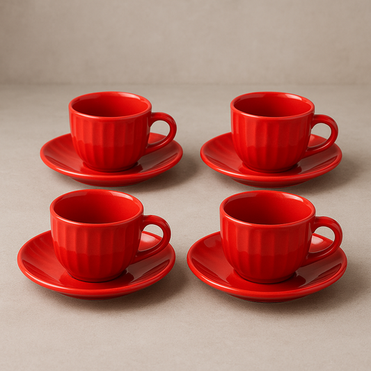 Jogo de Chá de Porcelana Bella Vermelha 150 ml 8 peças