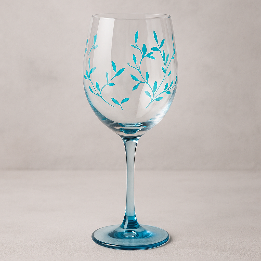 Taça de Vidro Folhas Azul para Vinho Tinto 550 ml