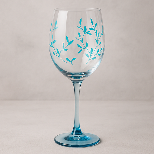 Taça de Vidro Folhas Azul para Vinho Tinto 550 ml