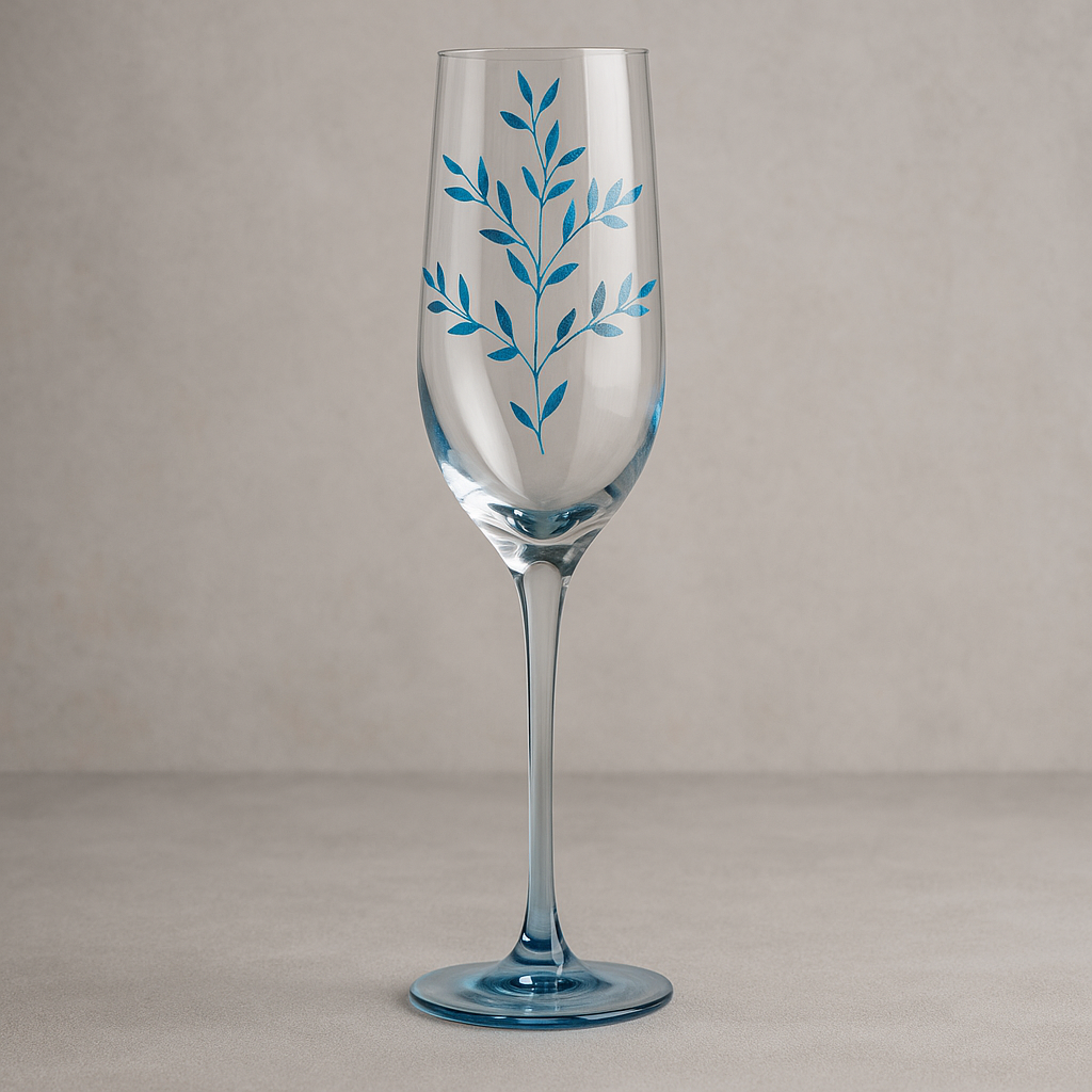 Taça de Vidro para Champagne Folhas Azul 185 ml