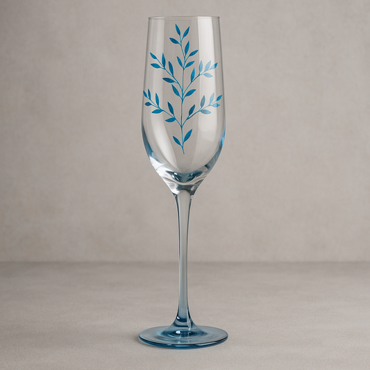Taça de Vidro para Champagne Folhas Azul 185 ml